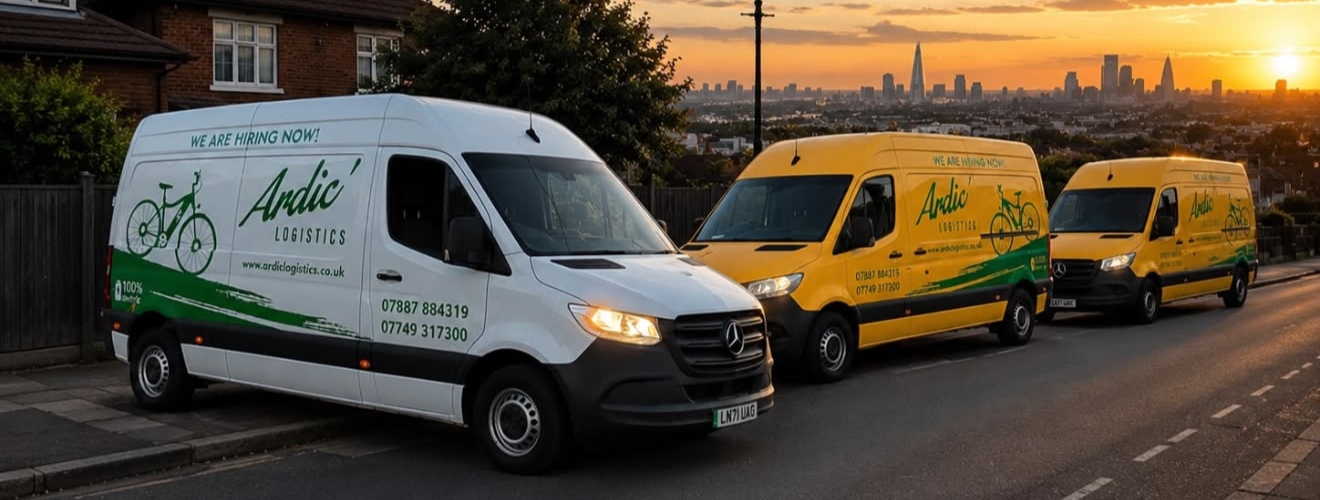 Ardic Logistics electric vans with London skyline